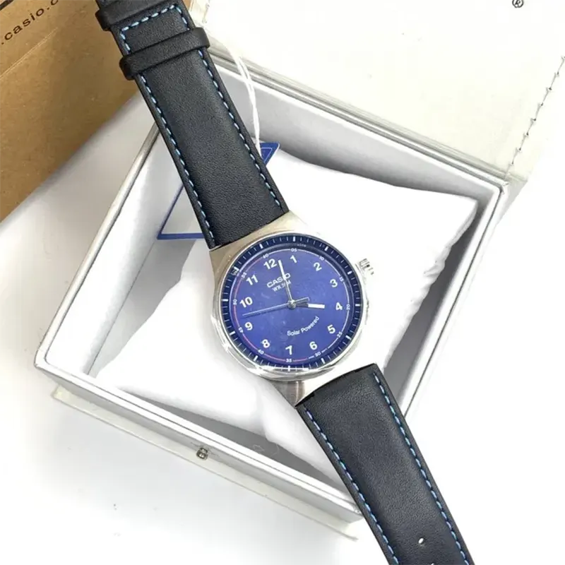 Casio Solar Blue Dial Leather Strap Men's Watch | MTP-RS105L-2BV